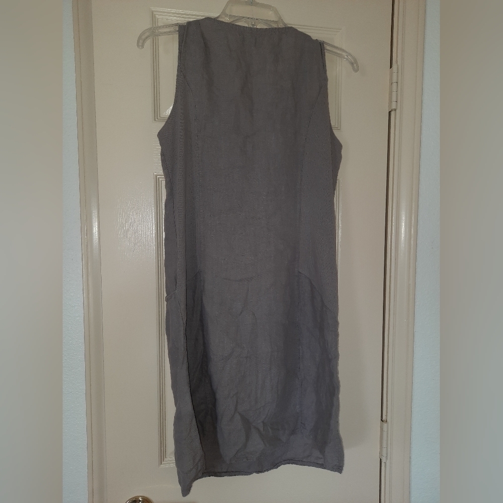 Lina Tomei Womens Dress Size S Gray Linen Stretch Beaded Neckline summer - Picture 6 of 8